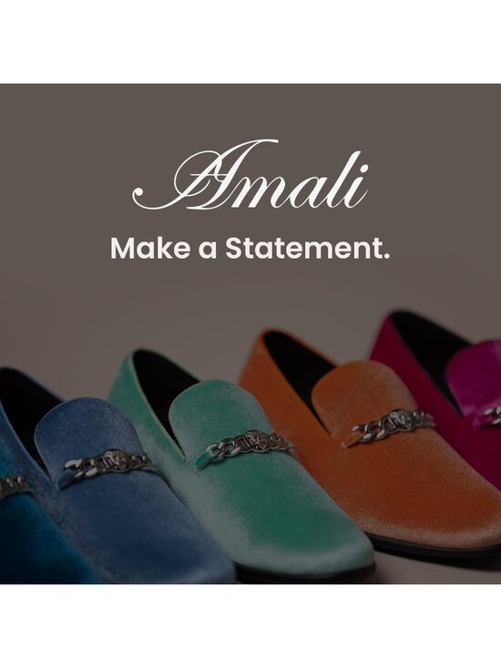 Amali Men\'s Light Blue Velvet Loafers Metal Chain Buckle Slip On Tuxedo Shoes main image 5